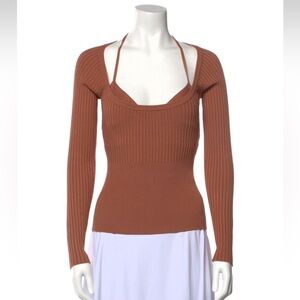 Jonathan Simkhai V Deep Low Cut Scoop-neck w. Sweater Bra Halter Tie Top XS